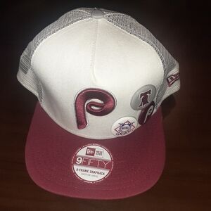 Phillies Baseball Hat Snap Back With Promo Pins 9Fifty New Era White And Burgund